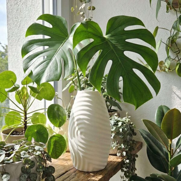 BioVase Tacta avec feuilles de monstera