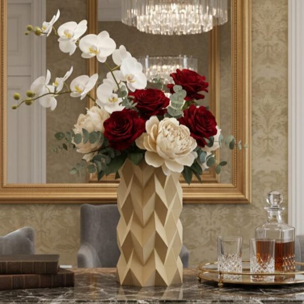 BioVase Tessera garni d’orchidées et de roses rouges